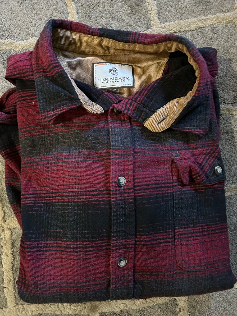 Legendary Whitetails Brown Corduroy Collar with Red & Black Plaid Detail